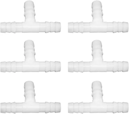 Plastic 1/2" ID Hose Barb Fittings, Equal Barbed Tee Pipe Connectors 3 Way Joint Splicer Mender Union Adapter for Boat Aquarium, Pack of 6