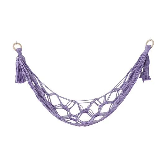 Wall mounted handmade toy hammock storage container filled with animal display plush toy rack Bohemian decoration, suitable for daycare purple