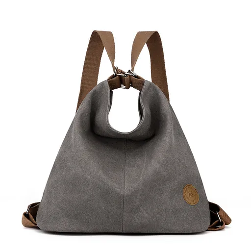 Grey Versatile 3-in-1 Canvas Backpack and Shoulder Bag Large Capacity Handbag for Women Ideal for Travel School and Everyday Use