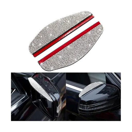 2 PCS Car Rearview Mirror Rain Eyebrows, Bling Crystal Rear View Mirror Rain Visor Guard, Automotive Exterior Accessories Decor