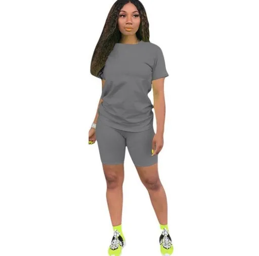 Ishilian Women Solid Color Polyester Spandex Casual Suit Grey XXXL