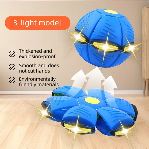 Blue LED Transforming Flying Disc Ball Toy with Music & 3 Light - Soft EVA Bounce Ball and Frisbee Shape Switchable Outdoor Interactive Soccer Toy for Exercise and Fun