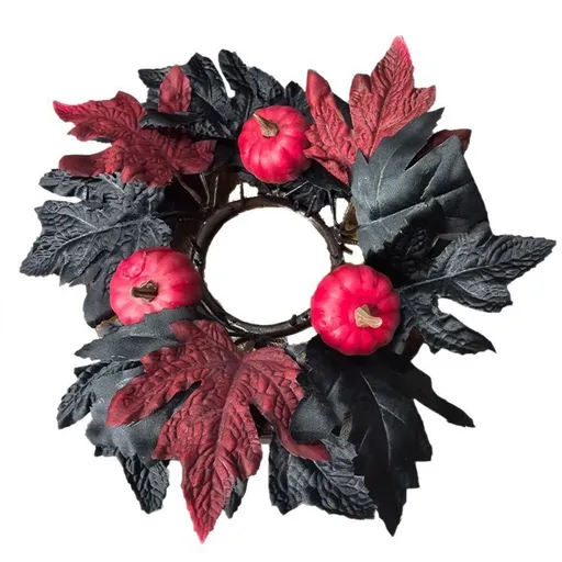 Double Pumpkin Maple Leaf Napkin Ring with Faux Berry Wreath for Thanksgiving Halloween Dining Table Harvest Party Decoration 4.72 inch