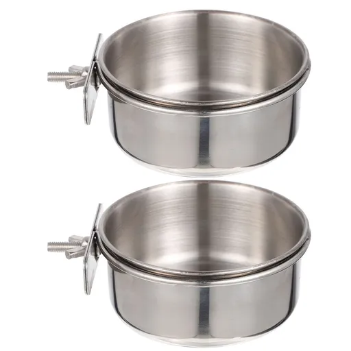 2Sets Parrot Water Cup Stainless Bird Cage Feeder Plated Silver Durable Reusable Bird Water Dispenser