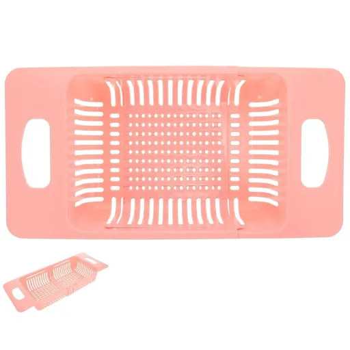 Pink Kitchen Drain Basket with Handles Retractable Vegetable Washing and Draining Basket