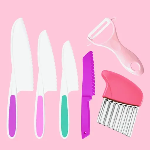 Child-Friendly Kitchen Set with Knife and Potato Peeler, Pink