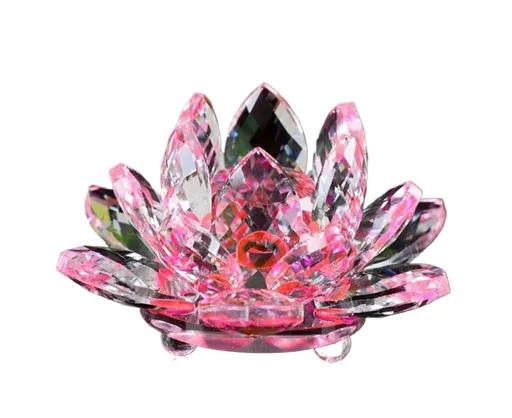 Artificial Crystal Lotus Buddhism Ornament Feng Shui Home Decor Collection Gift-Pink