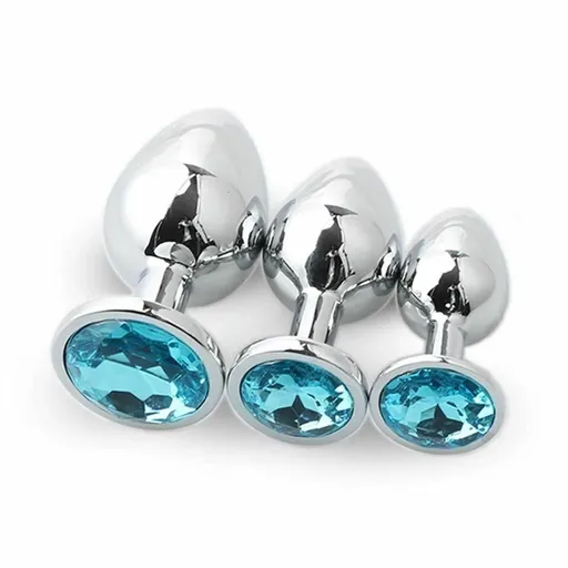 House Of Dasein Stainless Steel Metal Butt Plug Jewel Set Anal Training Kit - Sky Blue