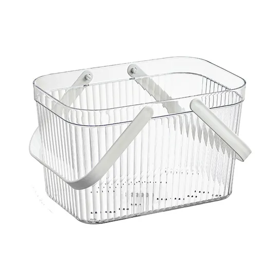 Bath Organizer Basket Stylish Clear Stripe Large Capacity Shower Storage Organizer with Handle for Bathroom White