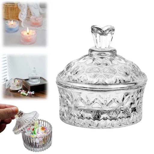 Crystal Candy Dish with Lid, Clear Glass Candy Jar, Holiday Decorations Multifunctional Jar, Home Party Wedding Decor, Christmas Candy Jar, Jewelry Box for Party Decor, 2.56*3.35 inch