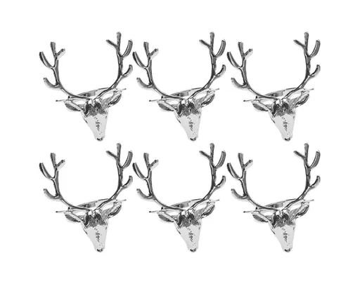 6Pcs Napkin Holder Deer Design Metal Table Decoration - Silver