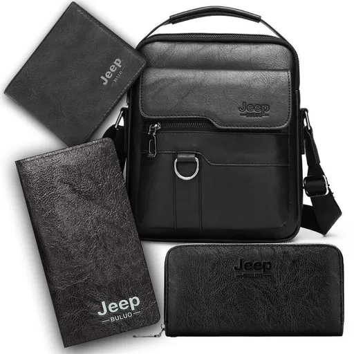 4PCS Black Retro Business Casual Bag Set with Soft PU Leather Messenger Bag, Handbag, Long & Short Wallet - Large Capacity Multi Compartments and Structured Shape for 8" Ipad Phone Umbrella Cup