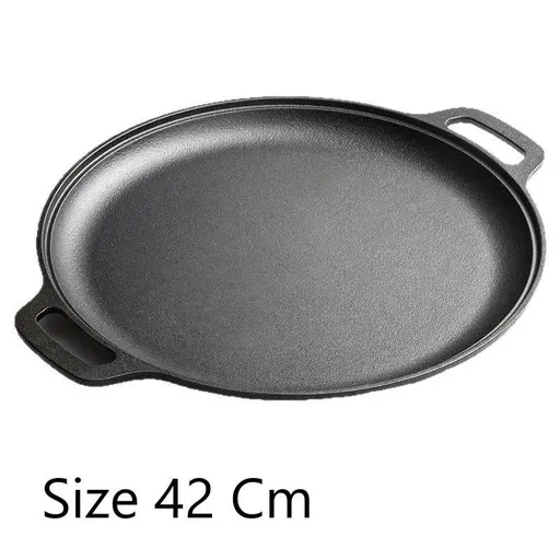 Large Double Handle Cast Iron Griddle Plate, Uncoated Thick Iron Pan for Big Batch Steak & BBQ Cooking, 42cm Griddle, Indoor & Outdoor Use, Christmas & Halloween Holiday Cookware Gift