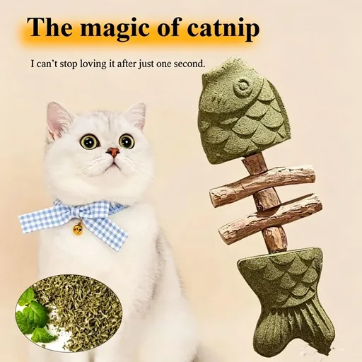 Catnip and Silvervine Chew, Natural Silvervine Fish Bone Dental Chew, Teeth Cleaning & Boredom Relief Toy for Indoor Cats