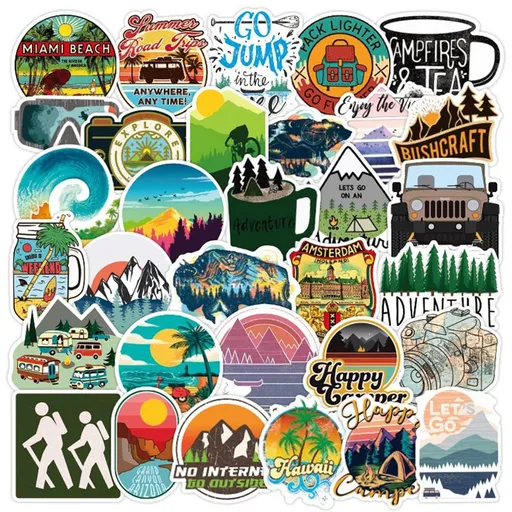 50 Pcs Outdoor Adventure Stickers| Wilderness Nature Hiking Camping Travel Waterproof Vinyl Stickers for Water Bottles