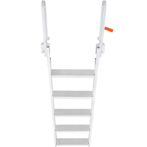 Dock Ladder Flip Up 5 Steps, 350lbs Load Capacity, Aluminum Pontoon Boat Ladder with 4" Wide Step & Nonslip Rubber Mat,Swimm Step Ladder for Ship/Lake/Pool/Marine Boarding