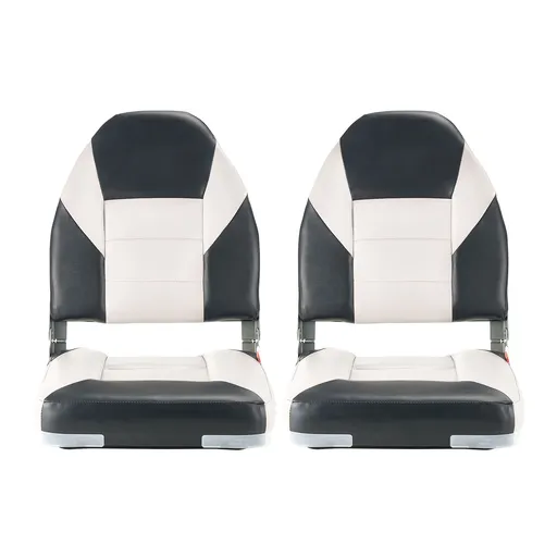 Boat Seat, High Backrest, Folding Fishing Boat Seat with Thickened Sponge Cushion & Waterproof PVC Leather, Aluminum Alloy Hinges, Flip Up Boat Seat for Boats, Yachts, Ships, Black & Grey