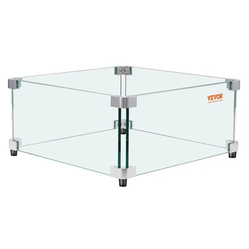 Gas Fire Pit Wind Guard for Square Fire Table, 8mm Clear Tempered Glass Flame Shield with Aluminum Corner Brackets & Rubber Feet - Heat Resistant, Easy to Assemble Fire Pit Screen