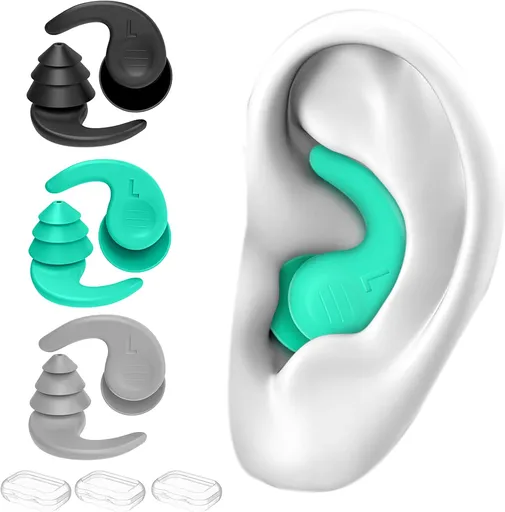 Swimming Ear Plugs, 3 Pairs Great Waterproof Ultra Comfy Earplugs, Reusable Silicone Ear Plugs for Swimming Surfing Snorkeling and Other Water Sports (Adults & Teens 14+) (Multicolored 1, 3 Pair (Pack of 1))
