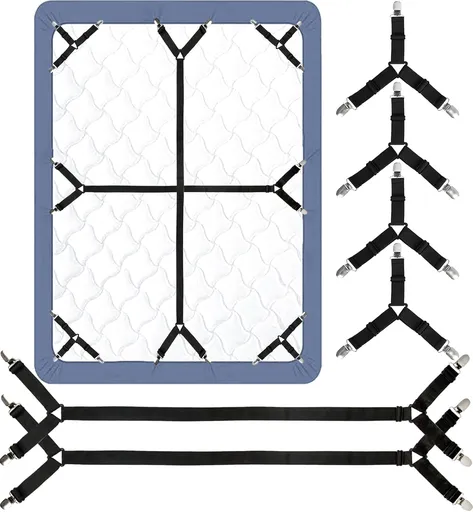 Bed Sheet Straps, 6 Pack Fitted Bed Sheet Fasteners Clips Adjtable Crisscross Bed Sheet Holder Straps for Corners Mattress Sheet Spenders Grippers Bedding Accessories, Black