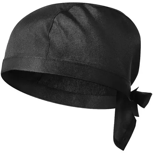 Adjustable Cotton Chef Work Cap with Back Tie, Breathable Bandana Style Kitchen Uniform Hat for Cooks, Bakery and Catering Staff, Black