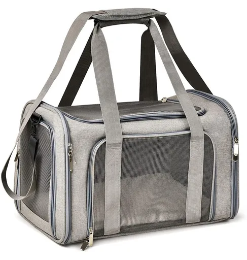 Portable Foldable Pet Carrier Bag Large Capacity for 2 Small Pets Grey