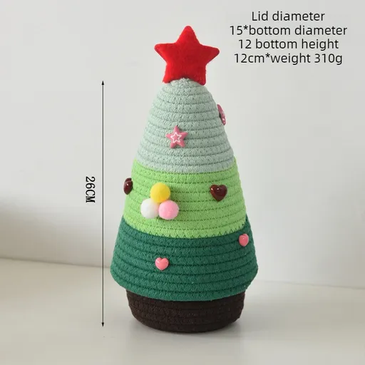Christmas-themed cotton yarn woven storage basket, Christmas tree-shaped desktop storage box with lid, entryway key and remote control organizer—cosmetics storage box—multi-color
