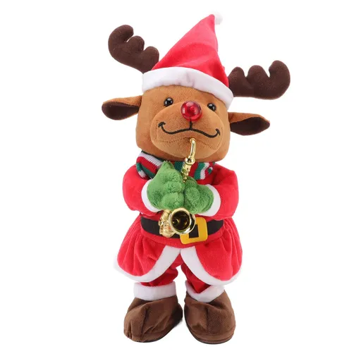 Electric Music Christmas Toy Doll 8 Songs Continuous Play Dancing Singing Glowing Swinging Plush Toy for Kids Adults Christmas Elk