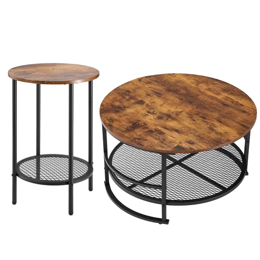 3 Pieces Round Coffee Table Set 80 cm with 2 End Tables for Living Room