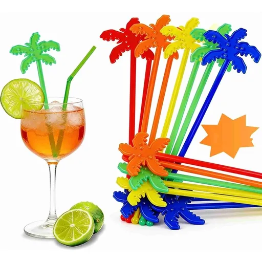 100 Pcs Plastic Coconut Decorative Stirring Sticks 7 Inch Mixed Colors for Tropical Ice Drinks Cocktails Coffee