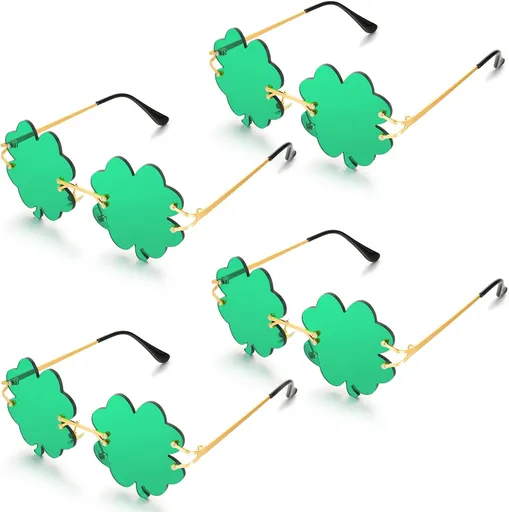 4 Pairs St. Patrick's Day Glasses Accessories Irish Shamrock Sunglasses Decor Party Favors Supplies Leprechaun Costume Green for Women Men -