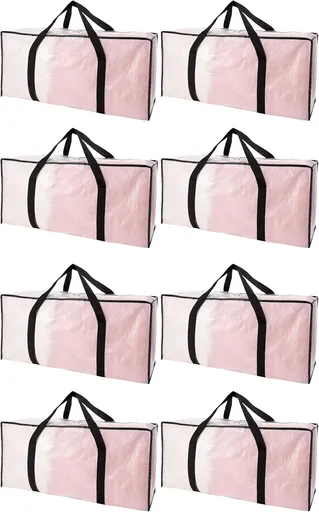 Extra Large Moving Bags with Zippers & Carrying Handles, Heavy-Duty Storage Tote for Space Saving Moving Storage, Fold Flat, Alternative to Box and Bin - 8 Pack, Semi-Transparent