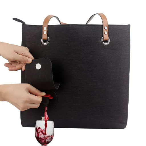 Wine Purse with Hiddens Spout, Tote Beach Bag for Women Large Wine Spout Purse, Holds and Pours 2 bottles of Wine