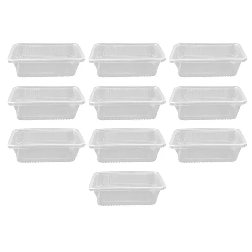 10PCS Disposable Lunch Box Microwavable Disposable Transparent Rectangular Food Container with Lid 750ML