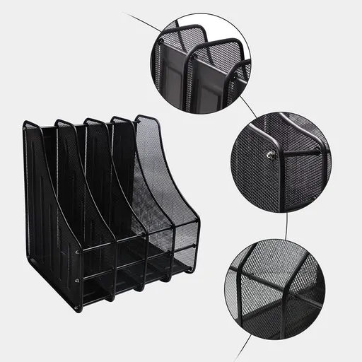 Mesh File Magazine Holder, 4 Compartments, Black 4 slots are perfect for organizing magazines, books, folders