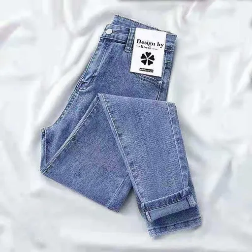 Women Jeans High Waist Cotton Stretch Grey Light Blue 34