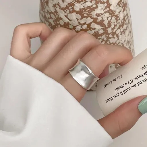 JZ1328 Premium Wide Ring | Retro Silver Premium Wide Band | Christmas Luxury Wide Gift | Tarnish Free Adjustable Premium Wide Temperament Women's Fashion Ring
