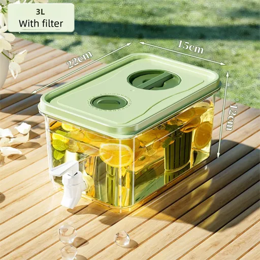 3L Compact Fridge-Ready Cold Drink Dispenser with Spigot, Timer and Infuser Filter - Food-Grade PP & Heat Resistant Fruit Tea Tank