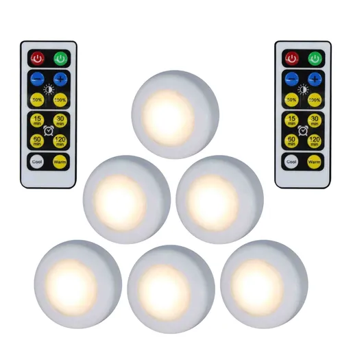 Closet Lights Battery Operated, Push Button, Tap, Press, LED with Remote Controll, Dimmable, Stick on Lights for Cabinet Counter Shelf (Six lights and two remote controls,Battery not included)