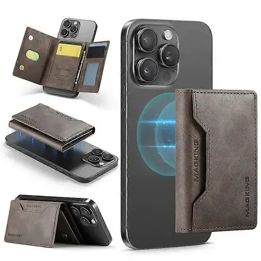 MAGKING K2 Stand Magnetic Card Holder Compatible with MagSafe RFID Mobile Wallet - Coffee-colored