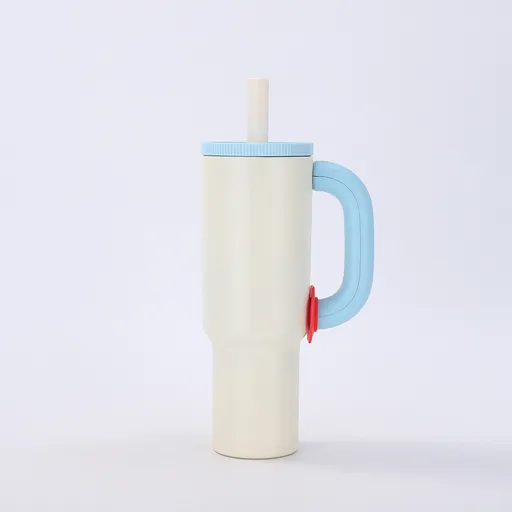 White-blue 40oz Macron Stainless Steel Insulated Tumbler with Handle and Straw - 14.8 x 10.5 x 28 cm Large Capacity Car-Friendly Travel Mug