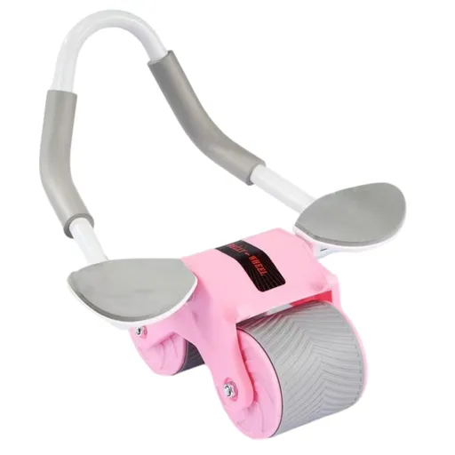 Pink Multifunctional Abdominal Roller with Automatic Rebound - Core Strength Trainer with Extra-Wide Double Wheels and Kneeling Mat for Home Gym