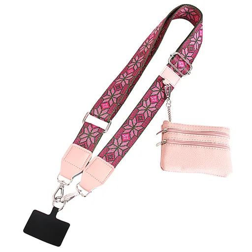 Phone Strap with Zipper Pouch,Crossbody Adjustable Chain Lanyard with PU Leather Wallet for All Phones C