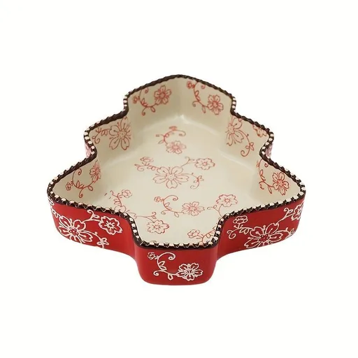 Ceramic Baking Dish Christmas Tree-Shaped Heat-Resistant 800ML Red