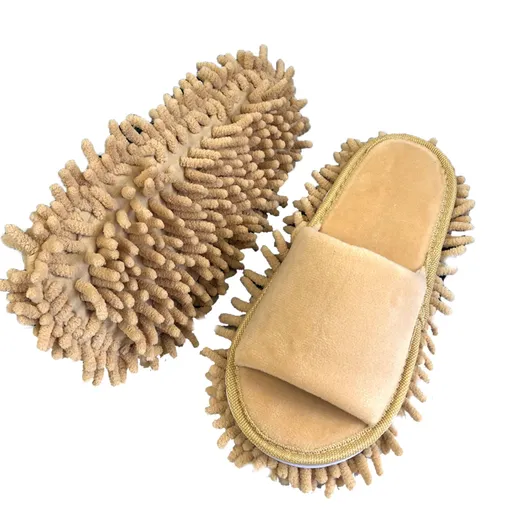 Floor Slippers Lazy Open Toed Mop Slipper Home Use Soft Pure Color Cleaning Slipper Beige M 39-41