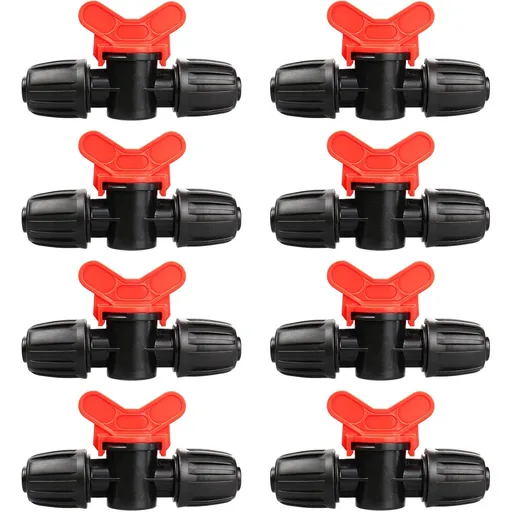 8 Pack Drip Irrigation Valve for 1/2 Inch Drip Tubing ：1/2'' In-line Locked Barbed Ball Valve Drip Line Shut Off Valve Parts