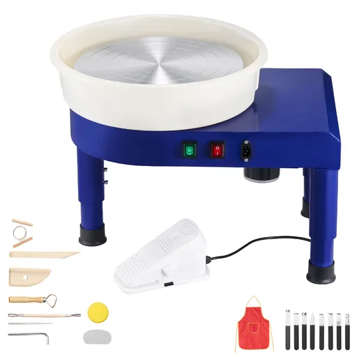 Pottery Wheel, 35 cm Ceramic Wheel Forming Machine, 60-300 RPM Speed Adjustable Foot Pedal, Adjustable Lift Leg, Detachable Basin, Complete Tool Accessory Kit for Work Art Craft DIY, Blue