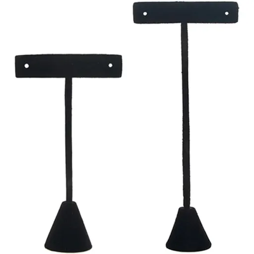 2pcs T-Shaped Flocking Earring Rack Display Stand Black, High and Low Tiers for Jewelry Organizer, Dust-Free Showcase for Shop and Wedding Use
