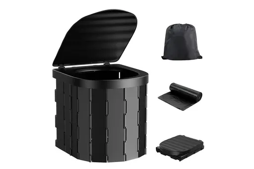 Portable Camping Toilet Folding Toilet for Adults with Lid -Black