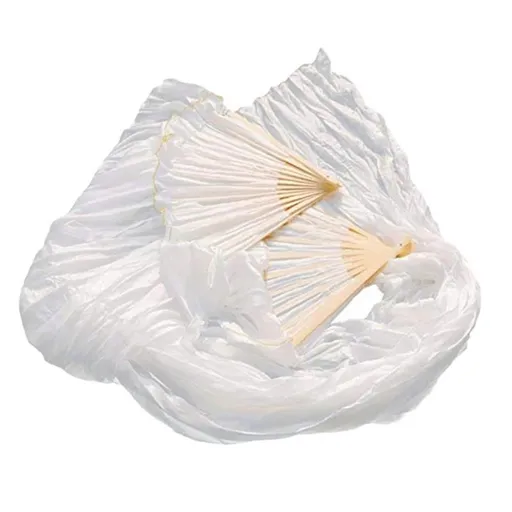 2pcs Handmade fake silk belly dance fan, veil dance fan, long silk fan, classical dance fan, white dance fan